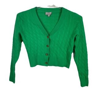 J Crew Cropped Cashmere Sweater Women M (Fits S) Kelly Green Cable Knit Cardigan